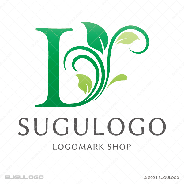 Lに優美な唐草模様と葉をあしらい、自然の癒やしと洗練された気品を表現したグリーンのモダンなロゴデザイン