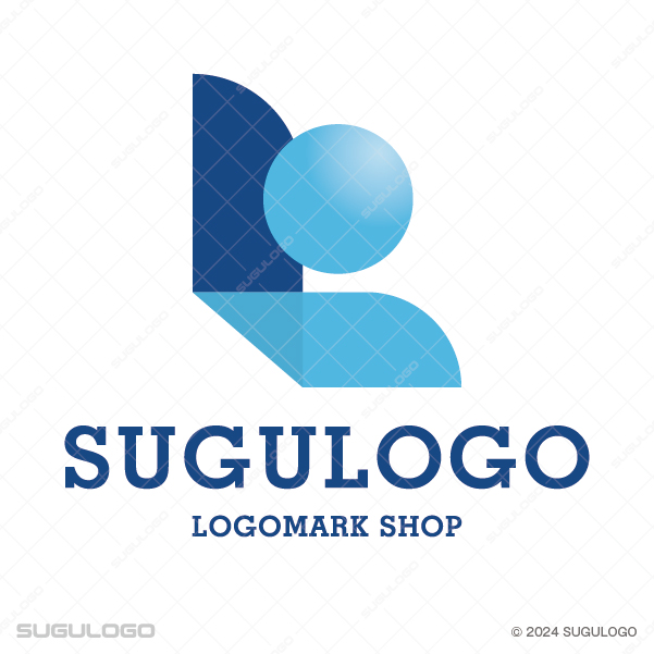 中央の円をL字状の曲線パーツが囲む幾何学的なシンボルマーク。先進的な知性と調和を象徴するデザイン。