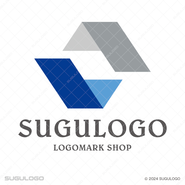 上下に配置された屋根のような幾何学パーツが重なり合うシンボルマーク。誠実な建築と信頼を象徴する。