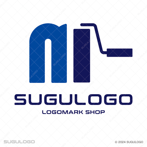 Mの造形にペイントローラーを重ね、職人の高い技術力と誠実な品質を表現したネイビーのモダンなロゴデザイン