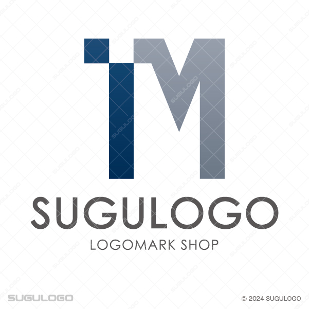Mの左側にデジタルなピクセル要素を配し、IT技術の先進性と論理的な信頼感を表現したネイビーのロゴデザイン