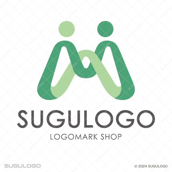 二人の人物が腕を組み、手を取り合っている様子を幾何学的に描いたシンボルマーク。共創と信頼を象徴。