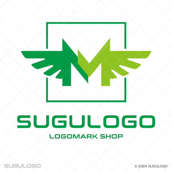 正方形の枠内でMが翼を広げた姿を描き、自由な飛躍と組織の守護を表現したグリーンのモダンなロゴデザイン
