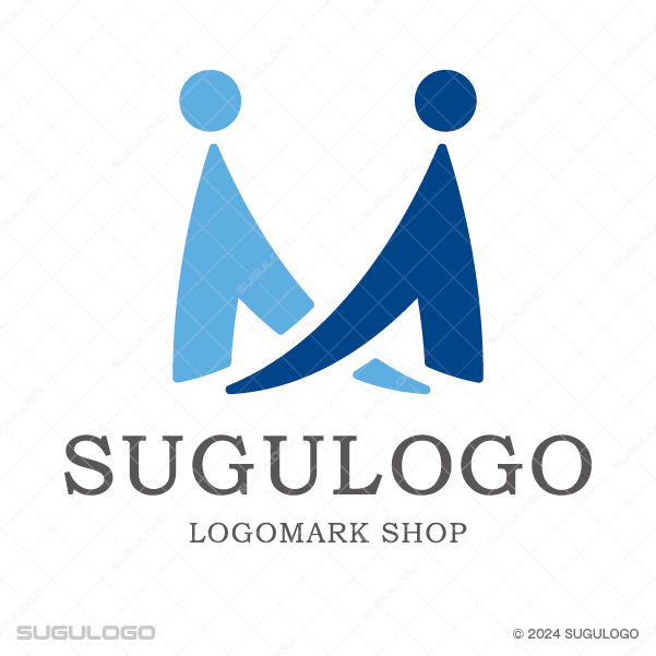 二人の人物が向き合い、寄り添っている様子を幾何学的なラインで描いたシンボルマーク。共感と信頼を象徴。