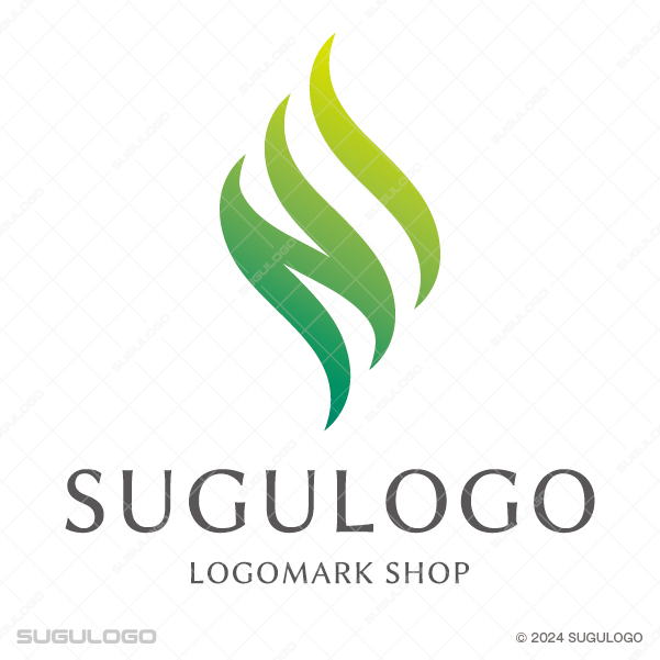 Nの造形を炎のような流麗な曲線で描き、持続可能な情熱と健やかな成長を表現したグリーンのモダンなロゴ