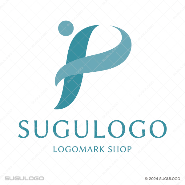 流れるような一本の曲線が交差し、人物が飛躍する様子を描いた幾何学的なシンボルマーク。活力と調和を象徴。