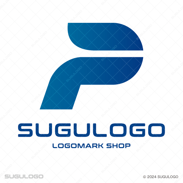 水平なラインで分割されたPの文字が、論理的な思考と先進的な専門性を表現したブルーのモダンなロゴデザイン