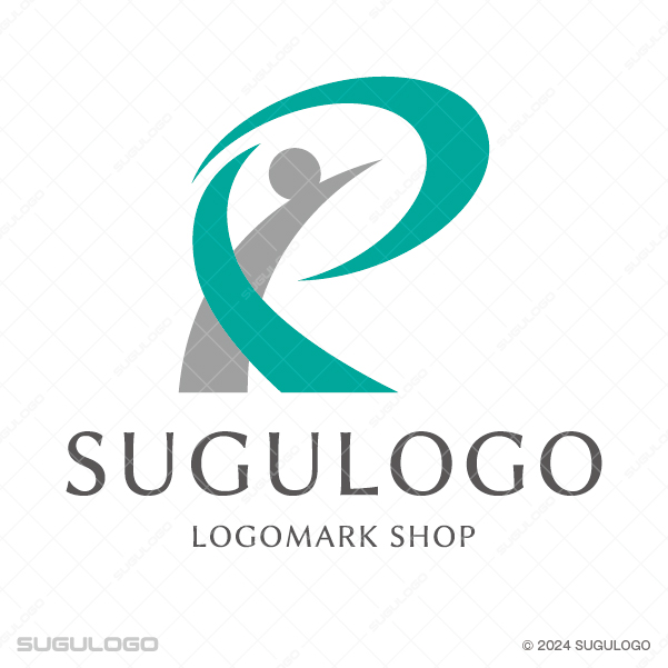 人物のシルエットを包み込むように上昇する曲線が描かれた、幾何学的なシンボルマーク。飛躍と成長を象徴。