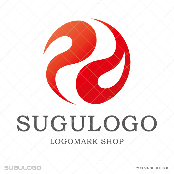 赤とオレンジの二つの曲線が円を描くように組み合わさった、情熱的で幾何学的なシンボルマーク。