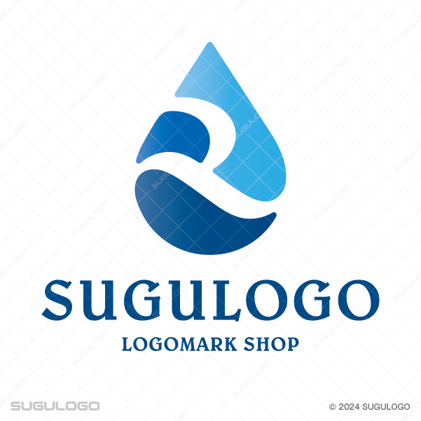 ブルーの水滴の中に白い曲線でRを描き、清潔感と柔軟な発想、そして持続可能な成長を表現したモダンなロゴデザイン