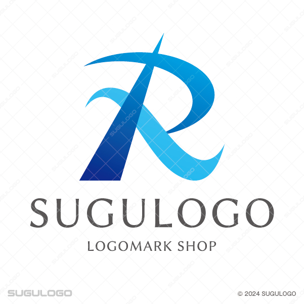 ブルーの鋭いラインと曲線でRを描き、迅速な意思決定と未来へのダイナミックな躍進を表現したモダンなロゴデザイン