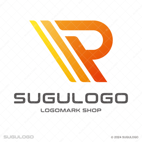 オレンジの平行ラインがRを形作り、スピード感のある技術革新と未来への力強い躍進を表現したモダンなロゴデザイン