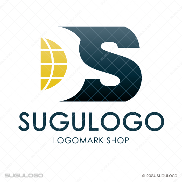 ネイビーの地球儀を背景に、イエローの星の軌道でSを描き、グローバルな躍進と成功を表現したモダンなロゴデザイン