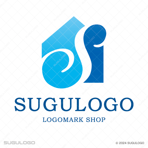 家をモチーフにした青い家のシルエットの中に白いラインでSを描き、先進的な建築デザインと理想の住空間を表現したモダンなロゴ