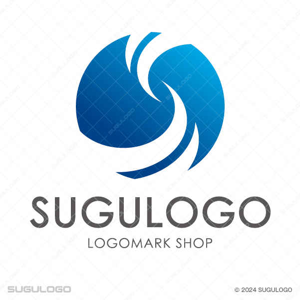 青い円形の中に、二つの白いＳ字状の曲線が交差するように描かれた、幾何学的なシンボルマーク。