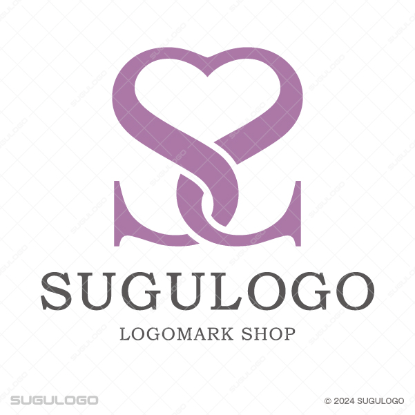 紫色の二本の曲線が交差し、上部でハート型、下部で結び目を作るように配置された幾何学的なシンボルマーク。