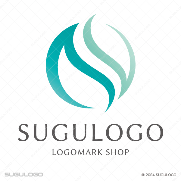 エメラルドグリーンの二つの曲線が円の中で重なり合い、アルファベットの「S」を描いた幾何学的なシンボル。