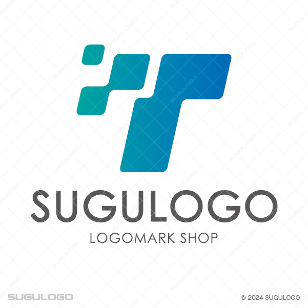 スクエアパーツを組み合わせてTを描き、組織の論理的な思考力とデジタル時代の持続的な成長を表現したモダンなロゴ