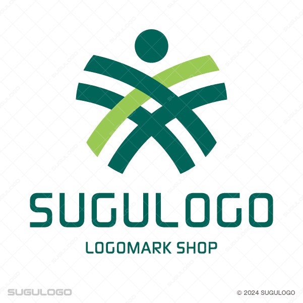 人とネットワークが交差する様子を幾何学的に表現した、信頼感と調和を感じさせる緑色のロゴマーク