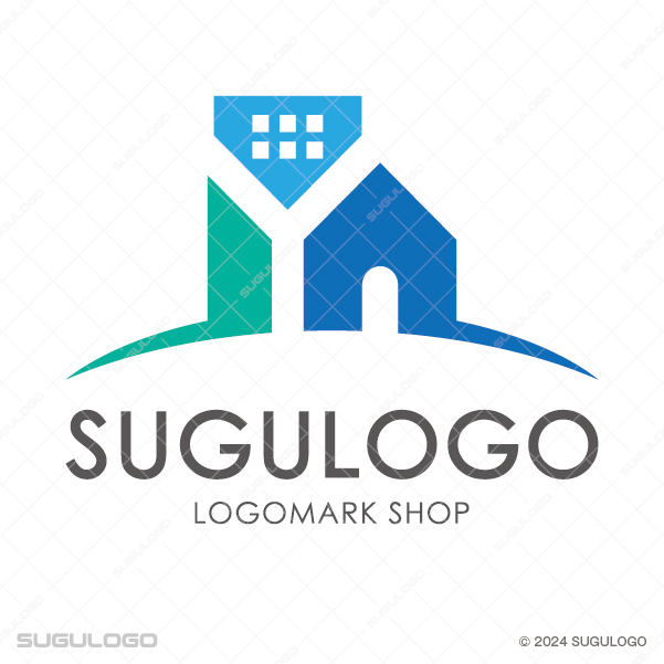 地平線の上にビルや住宅が並び、都市の発展と豊かな暮らしをイメージした街並みのシンプルなロゴデザイン。