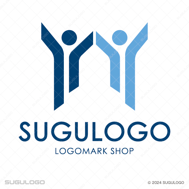 二人の人物が家を囲むように手を広げ、安心感と地域との繋がりを表現した、温かく信頼できるロゴデザイン。