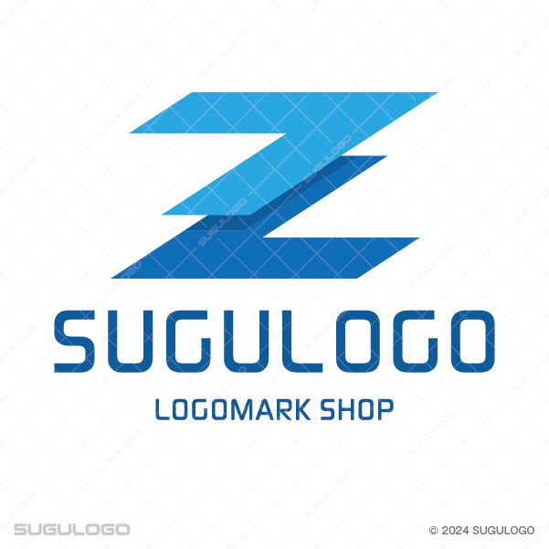 重なり合うブルーの面で構成された英字Zのシンボルマーク。進化とスピードを象徴する、幾何学的なロゴ。