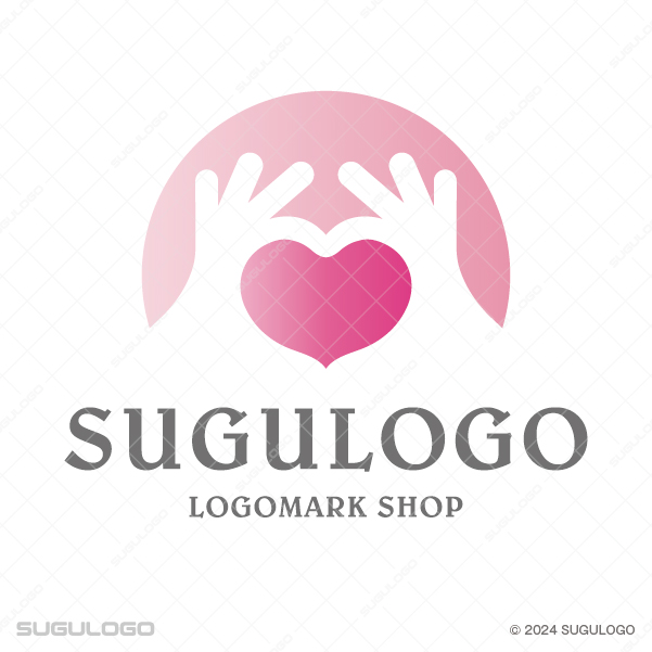 両手でハートを優しく包み込み、真心やサポート、安心感を表現した温かみのあるシンプルなロゴデザイン。