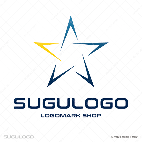 鋭い直線が交差し、スピード感と未来への輝きを表現したスタイリッシュな星モチーフのロゴデザイン。