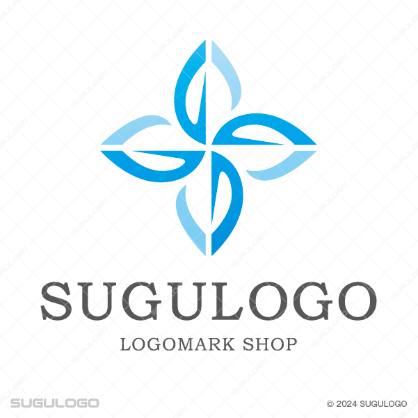 4枚の葉が中央で寄り添い、回転するような躍動感を持つシンボルマーク