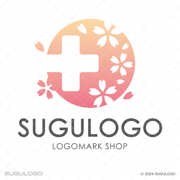 円形の中に十字のシルエットと美しく舞う桜の花びらを組み合わせたシンボルマーク