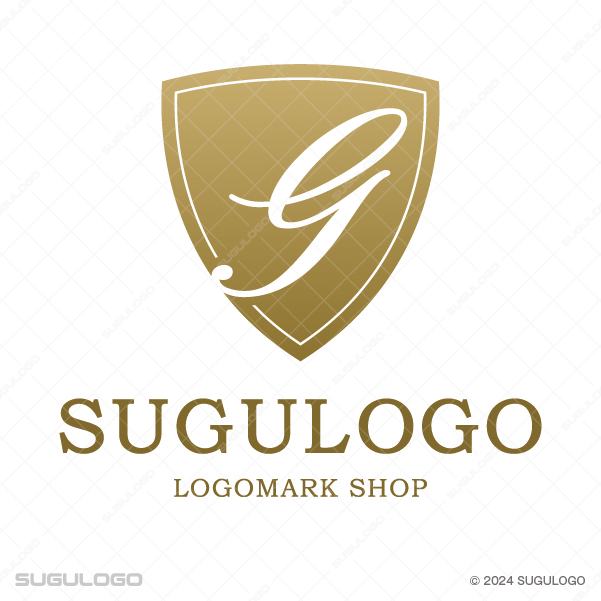 盾の中に優雅な英字Gが描かれたエンブレム。信頼と守護を象徴する、格式高く洗練されたロゴデザイン。