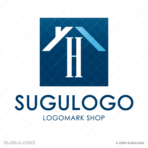 正方形を背景に、屋根のモチーフと英字Hを組み合わせたシンボルマーク。住まいと信頼を象徴するロゴ。