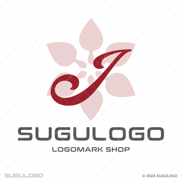 6枚の花びらの中央に、優雅な曲線を描く英字Jを配したシンボルマーク。美と開花を象徴する上品なロゴ。