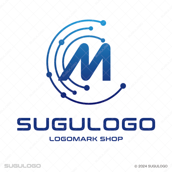 ドットが配された同心円状のラインの中に、シャープな英字Mを配したシンボルマーク。革新と繋がりを象徴するロゴ。