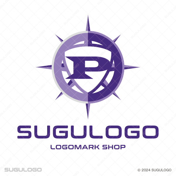 羅針盤と盾の意匠を組み合わせ、中央に力強い英字Pを配したシンボルマーク。指針と守護を象徴するロゴ。