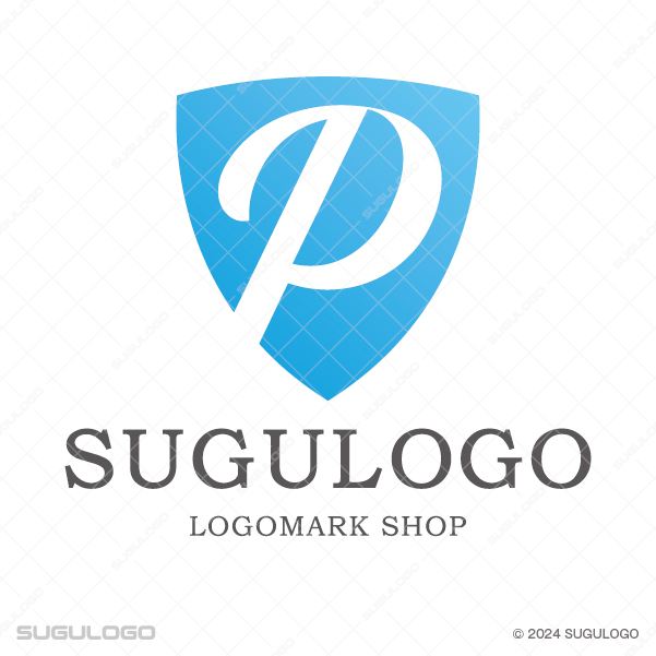 盾の中に、優雅な曲線を描く英字Pが配置されたエンブレム。信頼と誇りを象徴する、格式高いロゴデザイン。