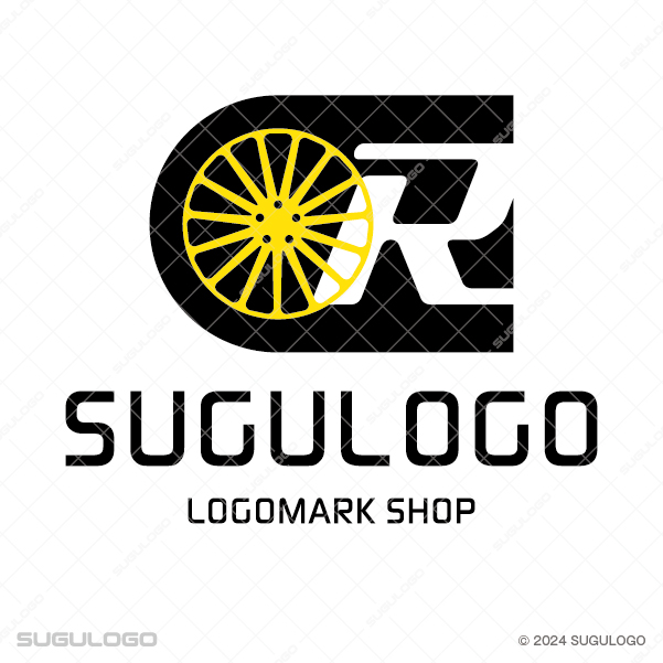 緻密なスポークを持つホイールと、鋭くカットされた英字Rを組み合わせたシンボルマーク。速度と技術を象徴するロゴ。