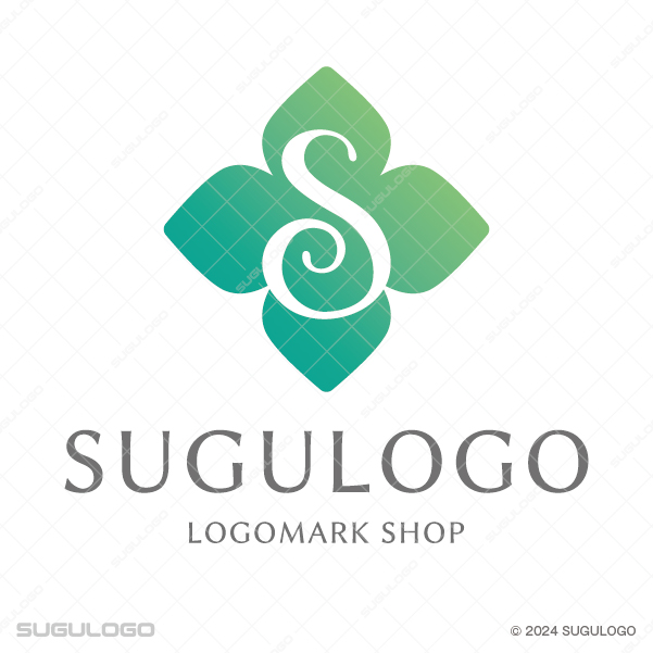 四葉のクローバーのシルエットの中央に、優雅な曲線を描く英字Sを配したシンボルマーク。幸福を象徴するロゴ。