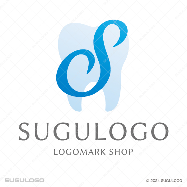 歯のシルエットを背景に、優雅な曲線を描く英字Sを重ねたシンボルマーク。清潔と美を象徴する歯科ロゴ。