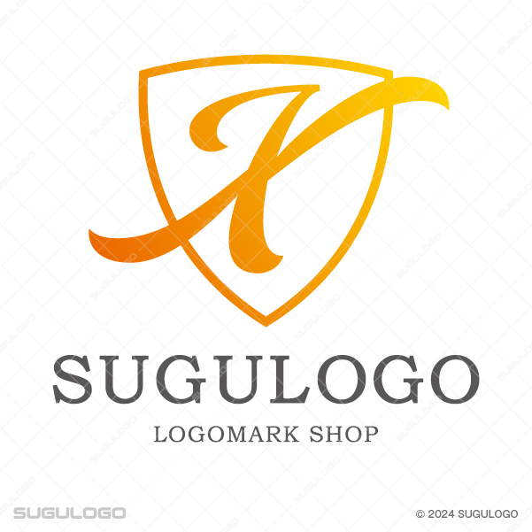 盾のフレームの中に、優雅な筆記体調の英字Xが配置されたエンブレム。信頼と未知の可能性を象徴するロゴ。