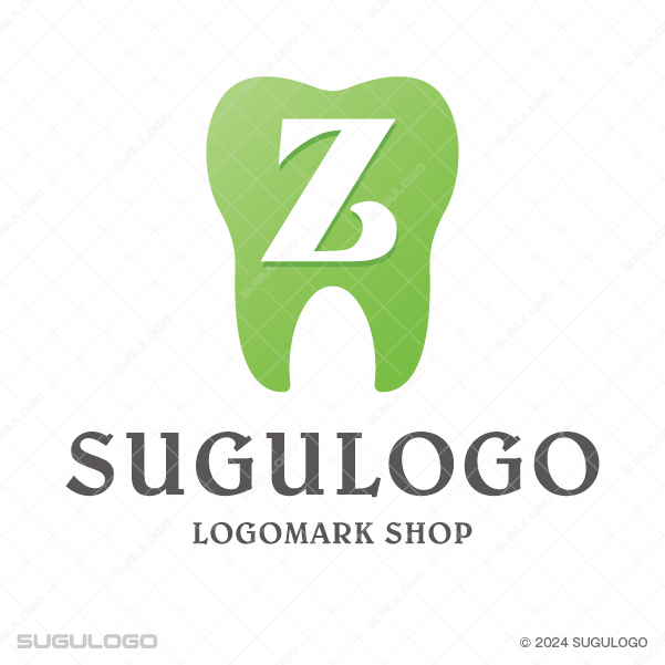 歯のシルエットを背景に、安定感のある書体の英字Zを配置したシンボルマーク。誠実と信頼を象徴する歯科ロゴ。