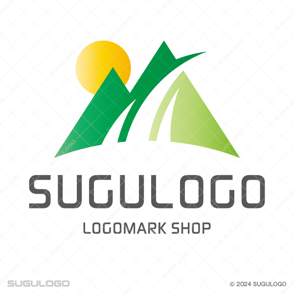 雄大な山々と昇る太陽を表現したロゴデザイン