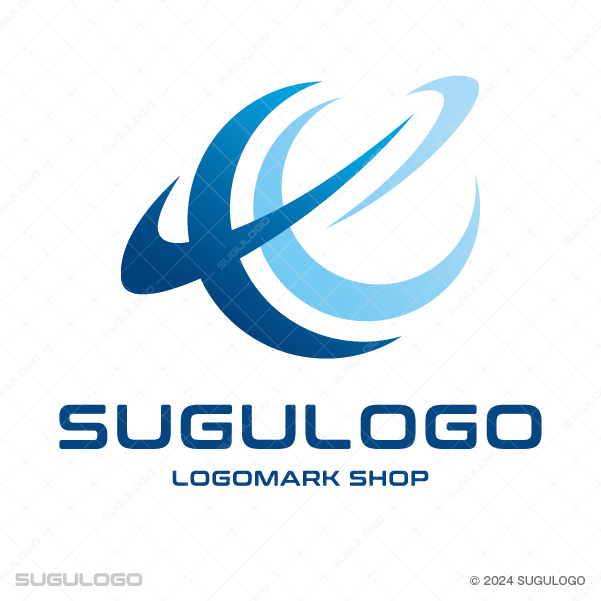 鋭く交差する曲線が地球や軌道を連想させるロゴデザイン