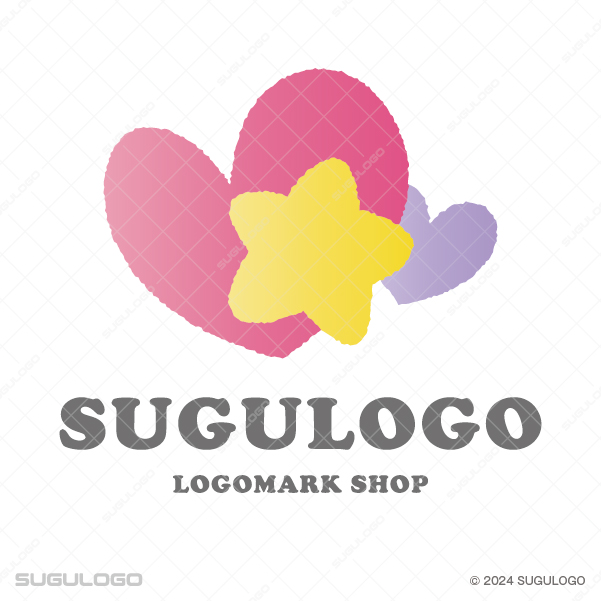 重なり合うハートの中心に輝く星を配置した温かみのあるシンボルマーク