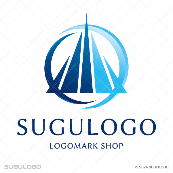 空高くそびえる鋭い尖塔(せんとう)とそれを包み込むような躍動的な円弧を組み合わせたシンボルマーク