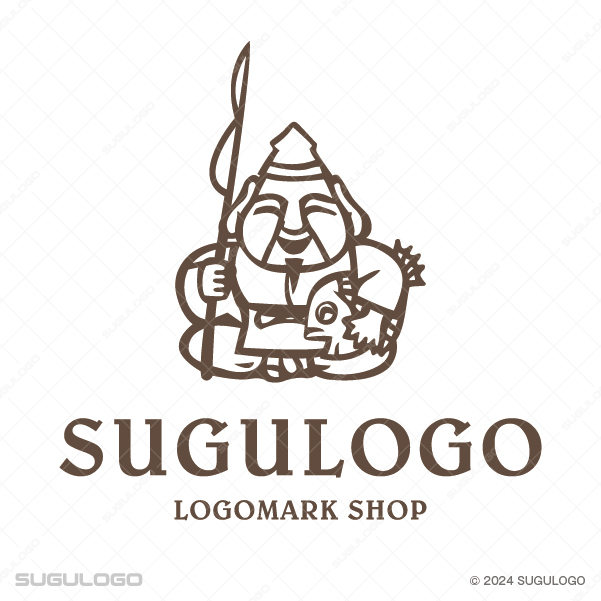 釣り竿と鯛を手にした恵比寿様をモチーフにしたロゴデザイン