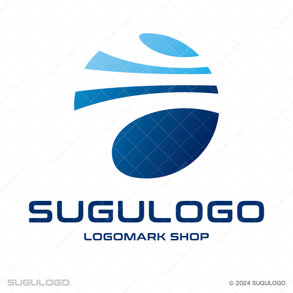 地球や天体を彷彿とさせる円形の中に、勢いのある流線的なラインを配置したロゴデザイン