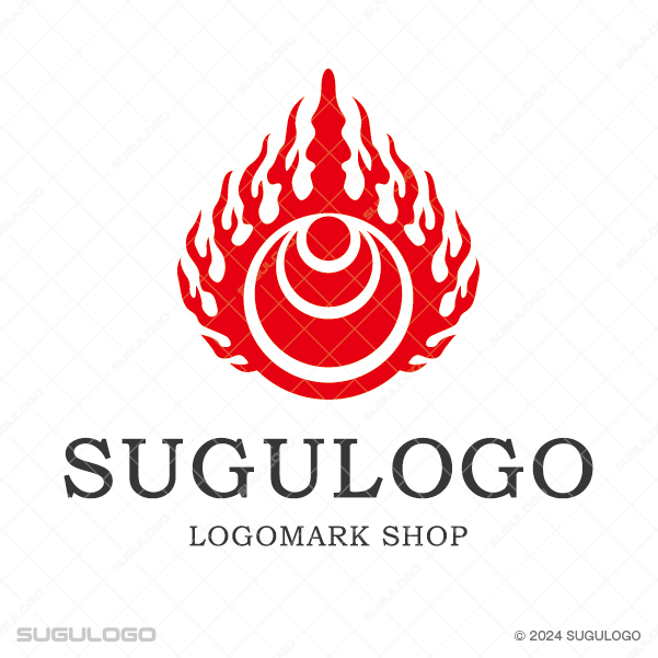 燃え盛る炎と中央の円形を組み合わせた、力強いエネルギーを感じさせるロゴデザイン