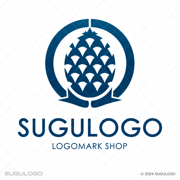 円の中に松傘を幾何学的なパターンで描き出したシンボルマーク