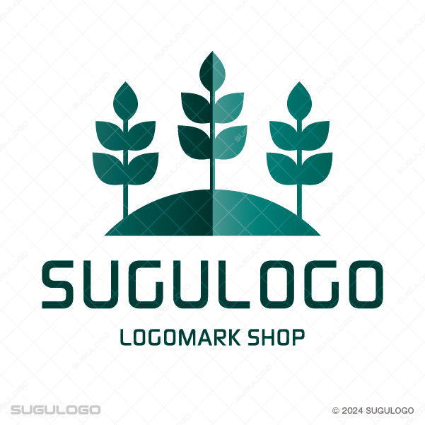 丘の上に三本の芽が等間隔で並び健やかに育つ様子を描いたロゴデザイン
